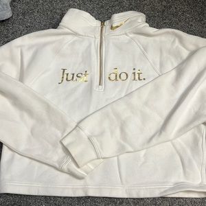 White Nike sweatshirt with gold writing